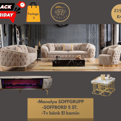 Manolya Package Manolya Soffgrupp 3+3+1 + Tv bänk El kamin + Soffbord 5 ST.