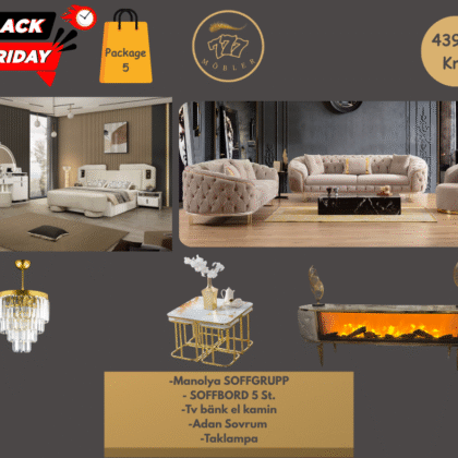 Package 5 Manolya Soffgrupp+ Tv bänk El kamin + Soffbord 5 ST. + Adan Sovrum